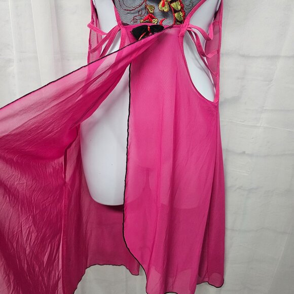 Y2K Pink Sheer Dress Whimsigoth Fairy Lace Floral Mesh Embroidered S - Picture 3 of 8